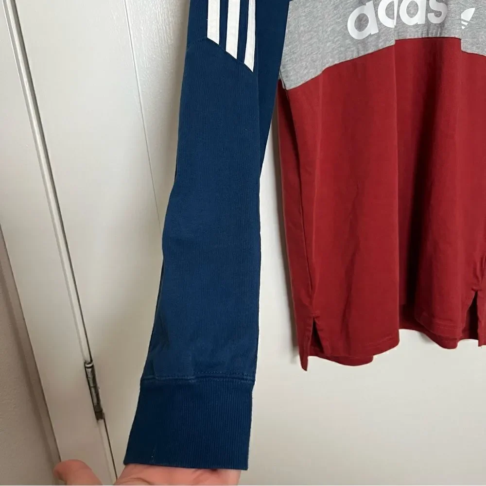Adidas Polo Shirt Mens Size M 3-Stripes Long Sleeve Rugby Blue Red Gray